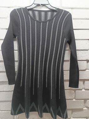 Joa Los Angeles Black Long-Sleeve Knit Dress with White Stitch Detailing